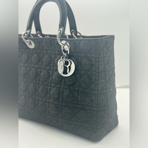 Lady Dior Denim Cannage Quilted Top Handle Bag Denim - Large Size - Picture 6 of 10